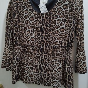 Leopard Print Blouse - Black and Brown